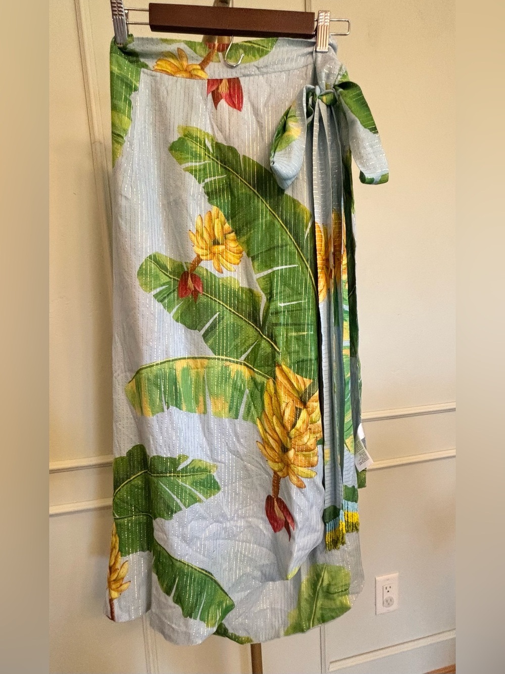 FARM RIO Anthropologie Tropical Banana Leaf Wrap Skirt - Green Yellow Floral
